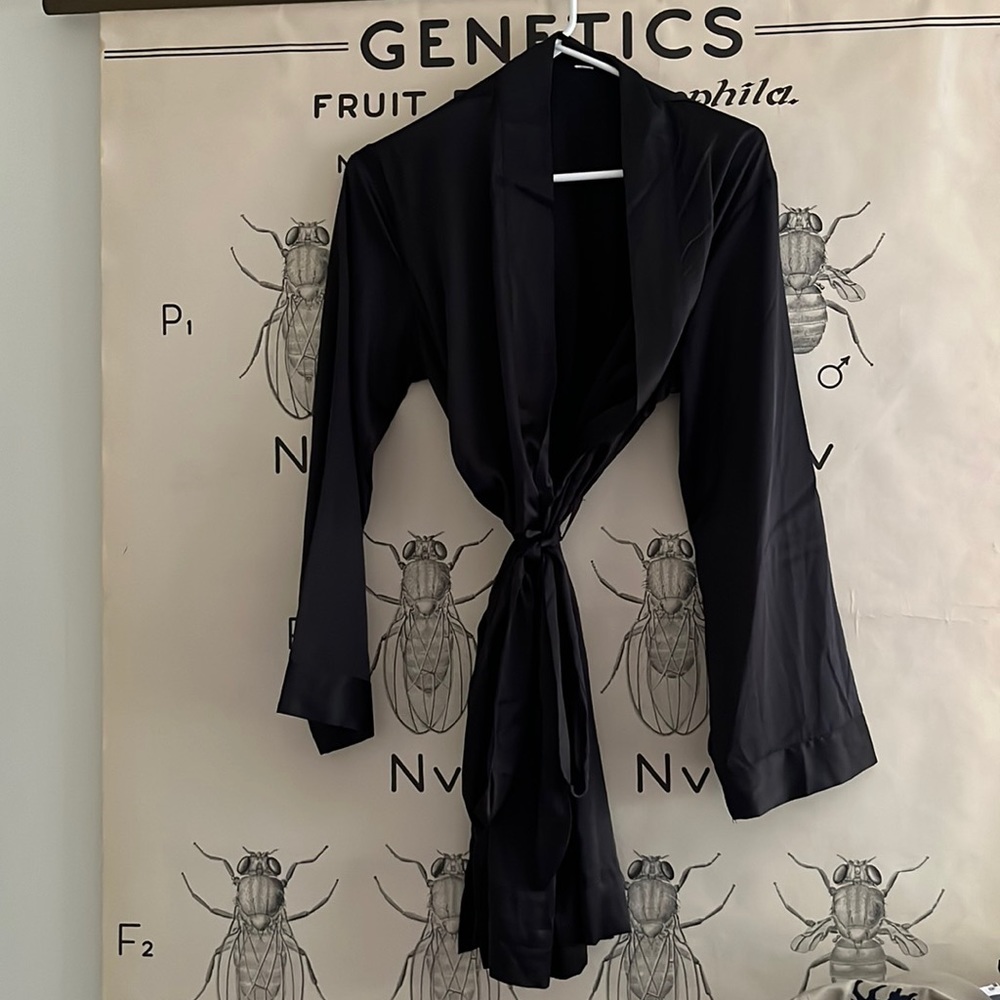 Black satin robe